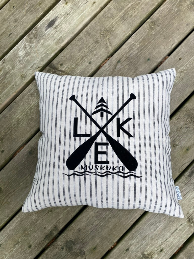 Vertical Stripe Pillow Cover - Custom LAKE Logo