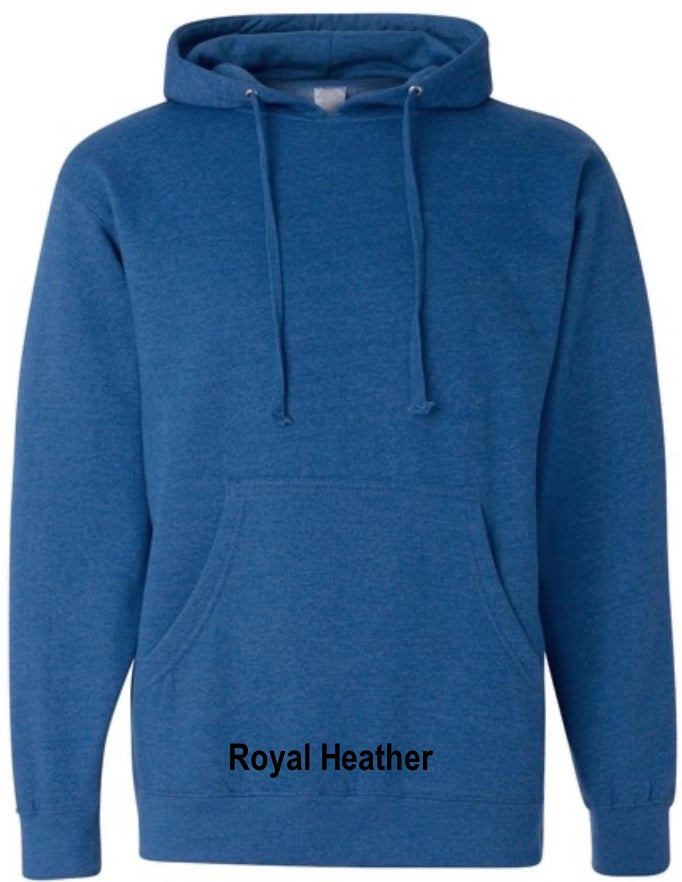 Hoodie shown in the colour royal heather.